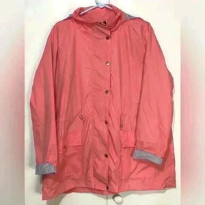 Plus Size Women Salmon Pink Windproof Jacket Removable Hood Zip & Snaps Size XXL